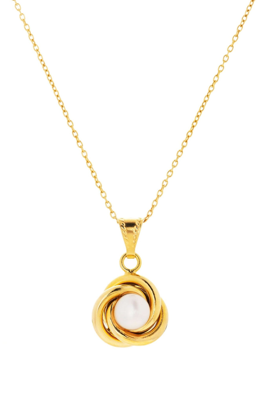 Gold Plated Sterling Silver Freshwater Pearl Love Knot NecklaceThe Fine CollectiveBA0041743