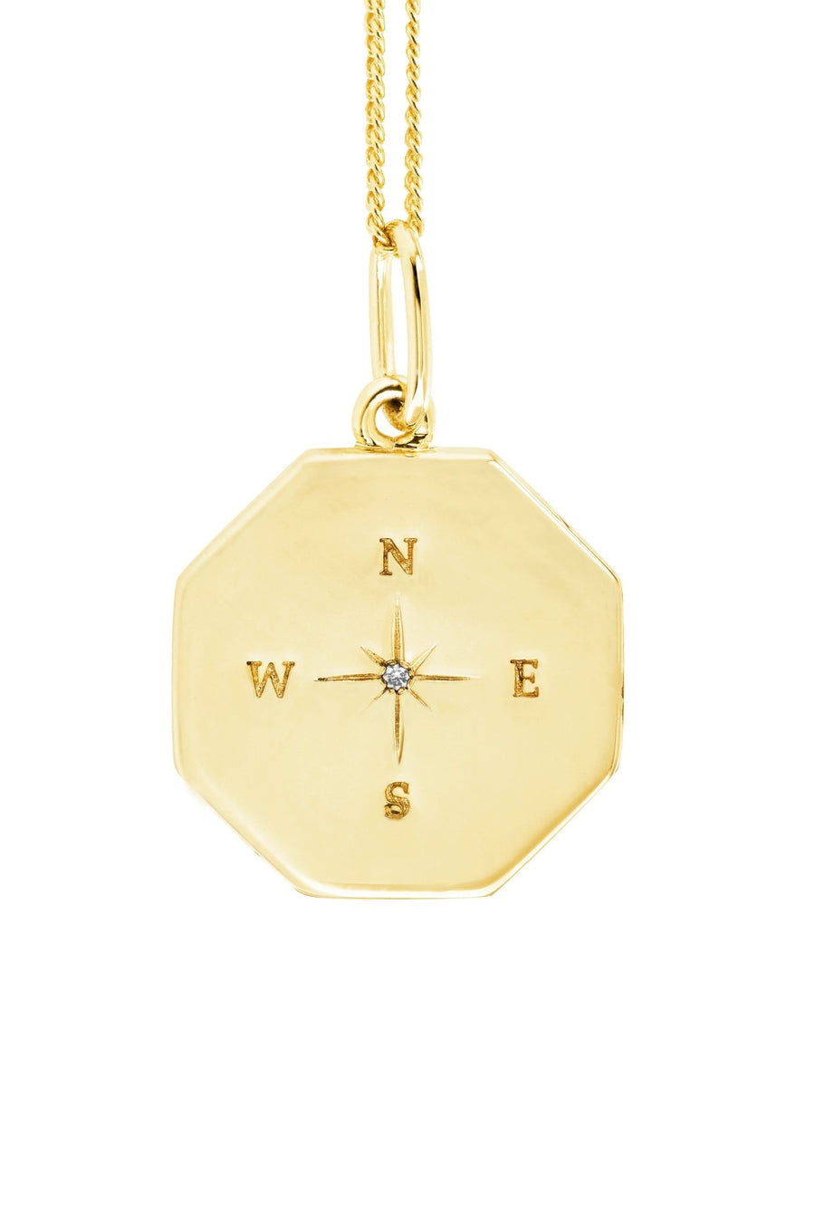 Gold Plated Sterling Silver Gold Plated Compass Ocatagon Pendant NecklaceThe Fine CollectiveBA0063147