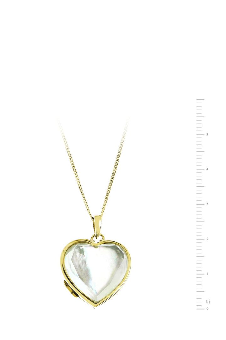 Gold Plated Sterling Silver Heart Mother of Pearl & Clear Quartz Locket NecklaceThe Fine CollectiveBA0071734