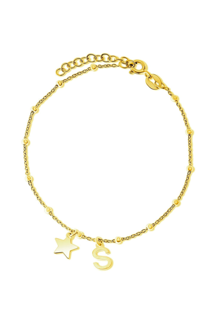 Gold Plated Sterling Silver Initial Star Charm BraceletThe Fine CollectiveBA0072605 - S