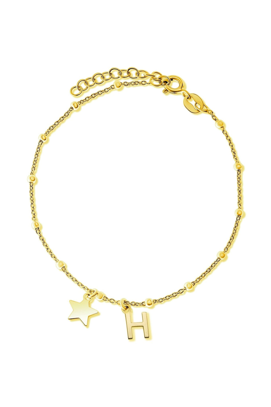 Gold Plated Sterling Silver Initial Star Charm BraceletThe Fine CollectiveBA0072605 - H