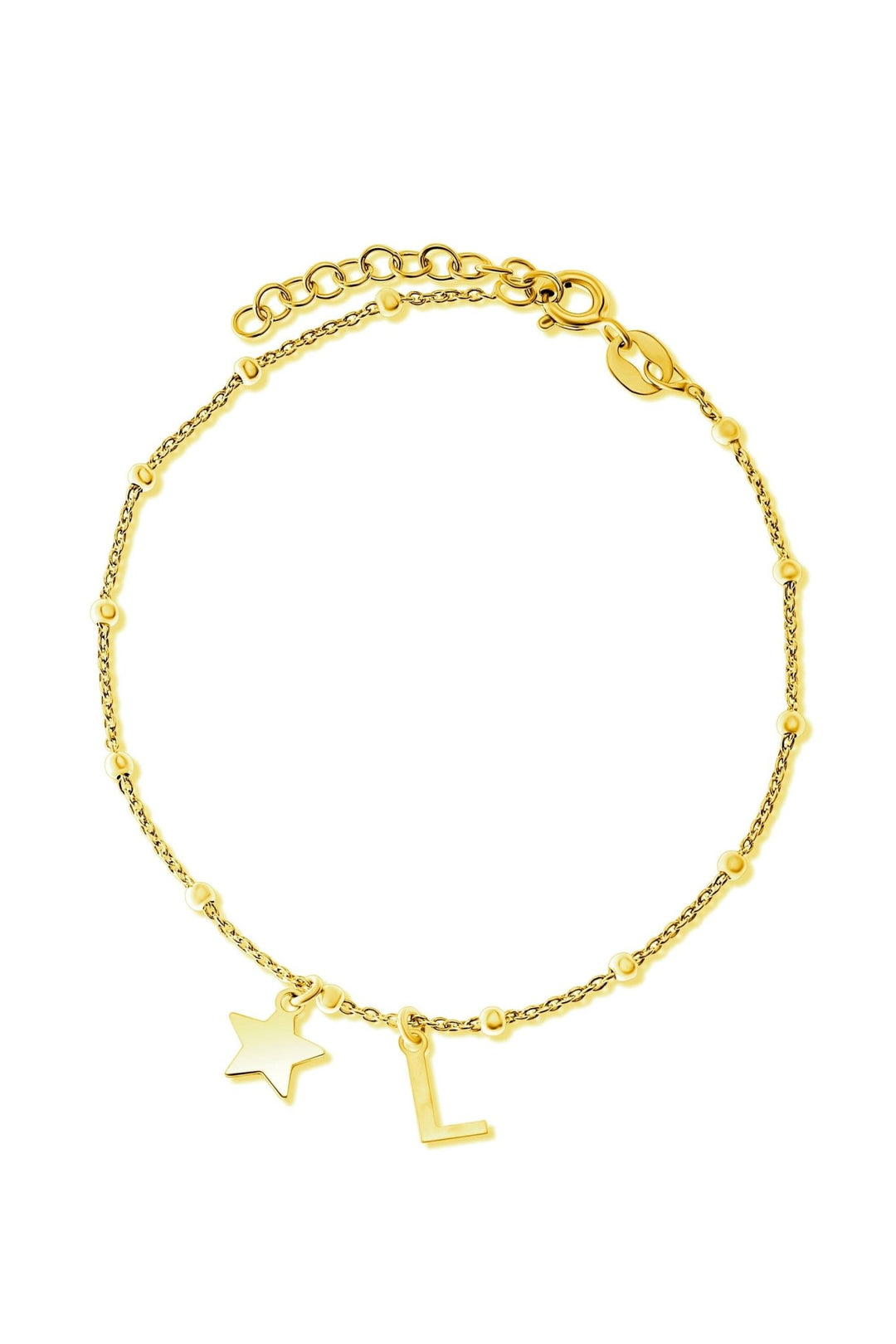 Gold Plated Sterling Silver Initial Star Charm BraceletThe Fine CollectiveBA0072605 - L