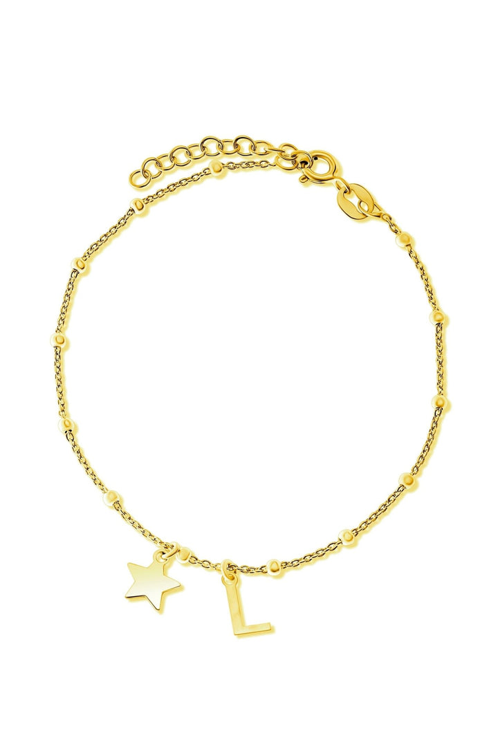 Gold Plated Sterling Silver Initial Star Charm BraceletThe Fine CollectiveBA0072605 - L