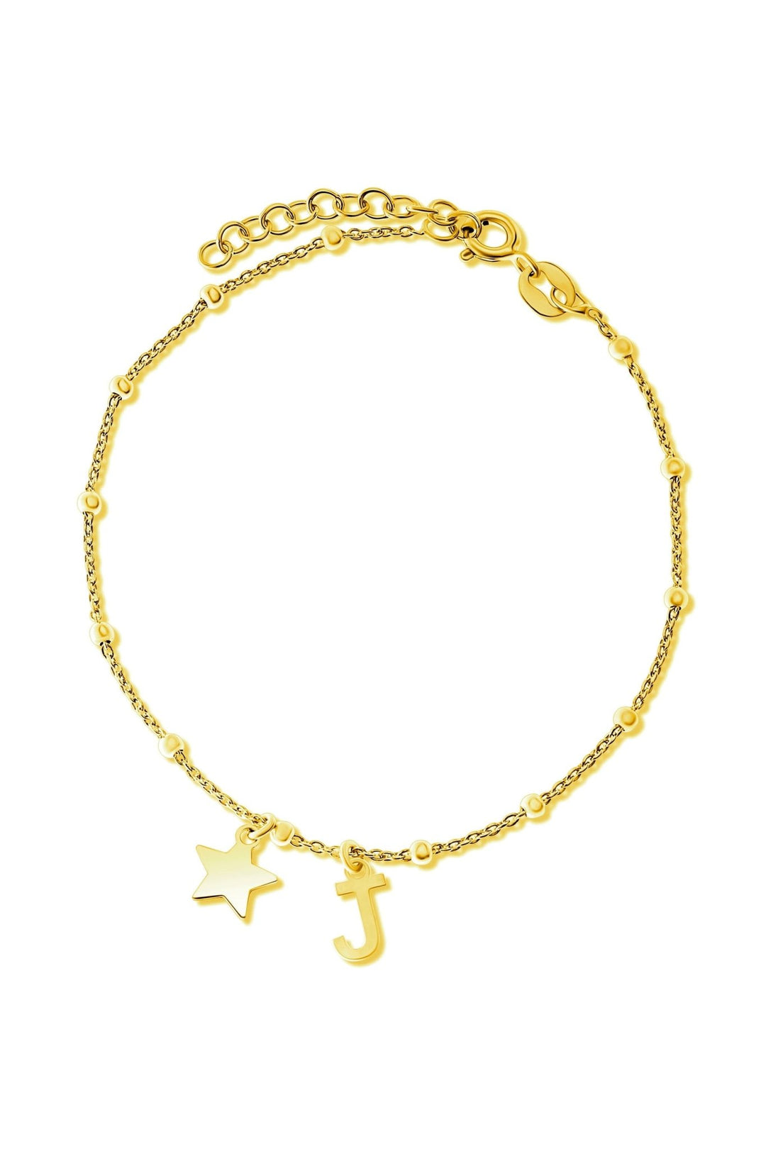 Gold Plated Sterling Silver Initial Star Charm BraceletThe Fine CollectiveBA0072605 - J