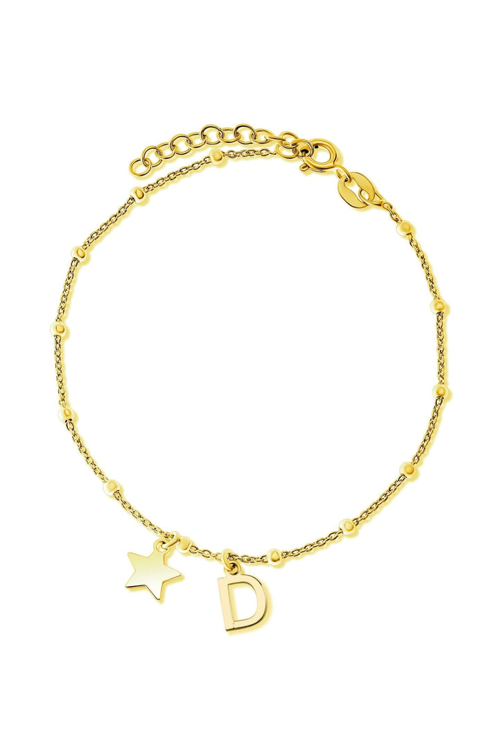 Gold Plated Sterling Silver Initial Star Charm BraceletThe Fine CollectiveBA0072605 - D