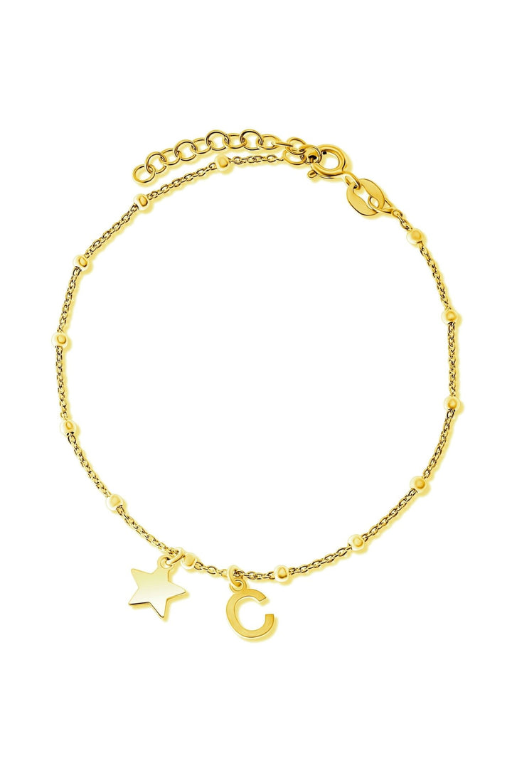 Gold Plated Sterling Silver Initial Star Charm BraceletThe Fine CollectiveBA0072605 - C