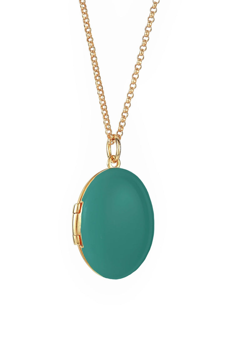 Gold Plated Sterling Silver Oval Teal Enamel Locket NecklaceThe Fine CollectiveBA0071821