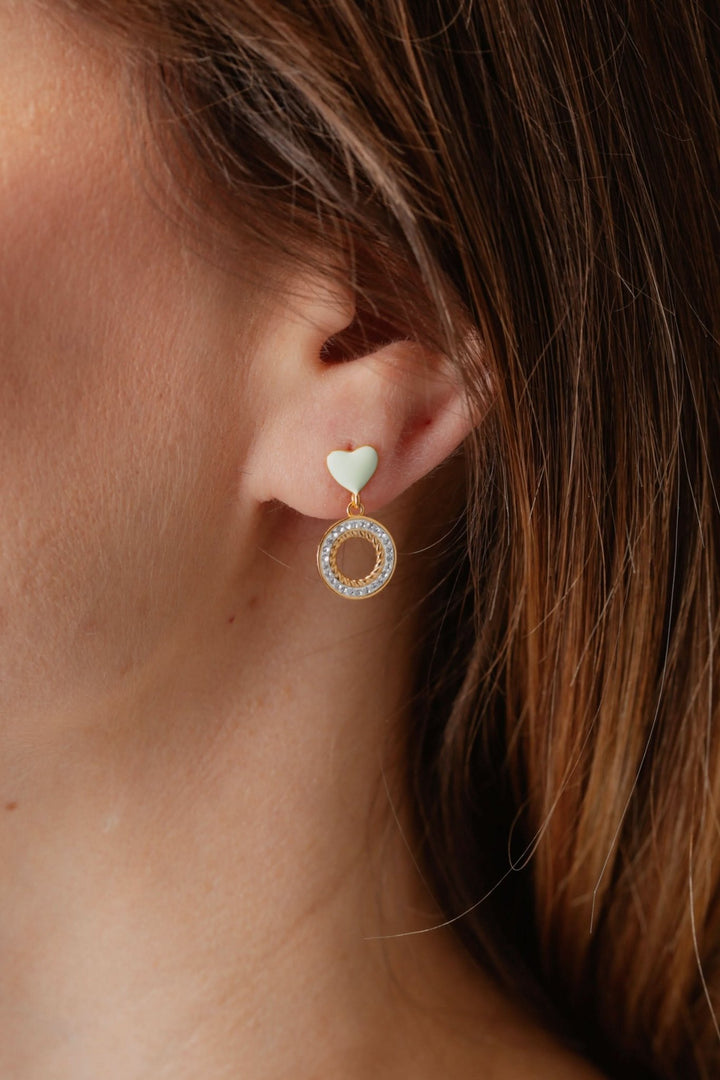 Gold Plated Sterling Silver White Enamel & Crystal Heart Stud EarringsThe Fine CollectiveBA0072975