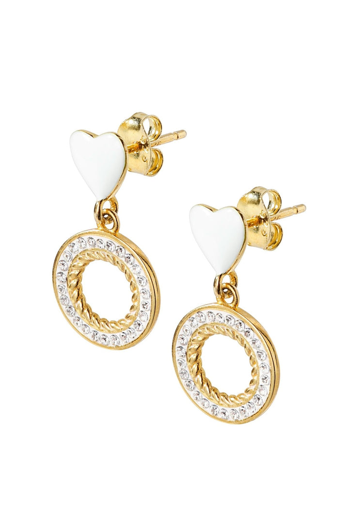 Gold Plated Sterling Silver White Enamel & Crystal Heart Stud EarringsThe Fine CollectiveBA0072975