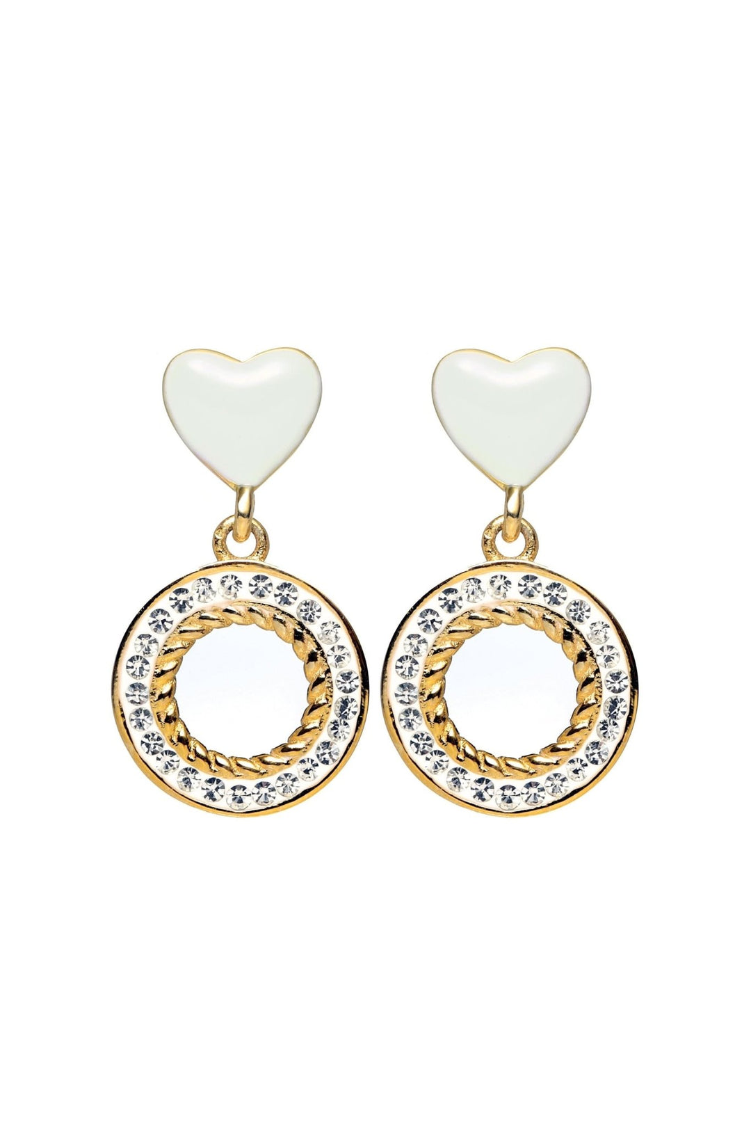 Gold Plated Sterling Silver White Enamel & Crystal Heart Stud EarringsThe Fine CollectiveBA0072975