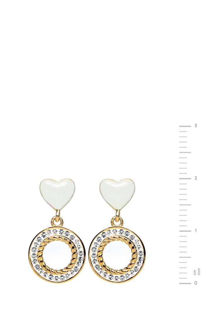 Gold Plated Sterling Silver White Enamel & Crystal Heart Stud EarringsThe Fine CollectiveBA0072975