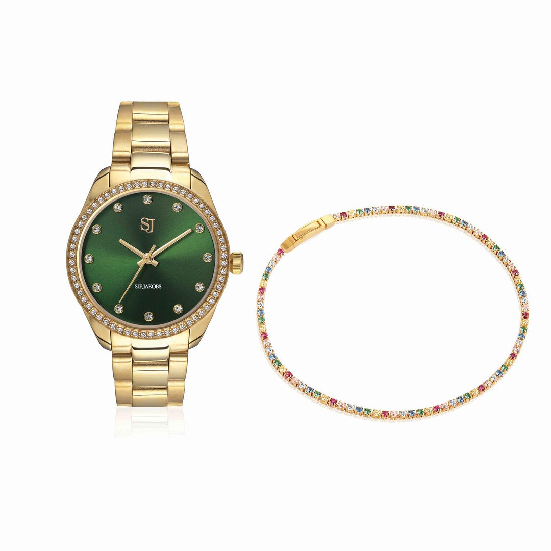 Gold Plated Valeria Set Green SJ - W1046SET - CZ - YGSif JakobsSJ - W1046SET - CZ - YG