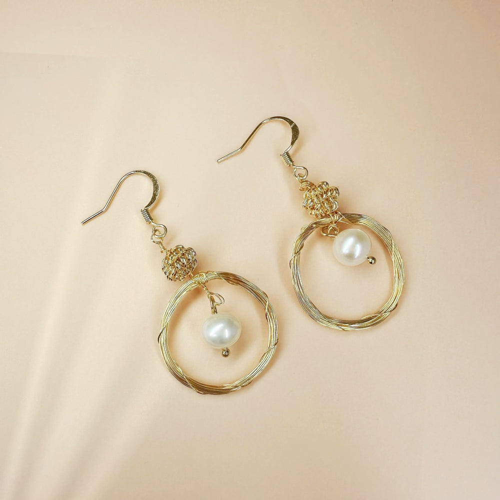 Gold Ring Pearl Drop Earrings