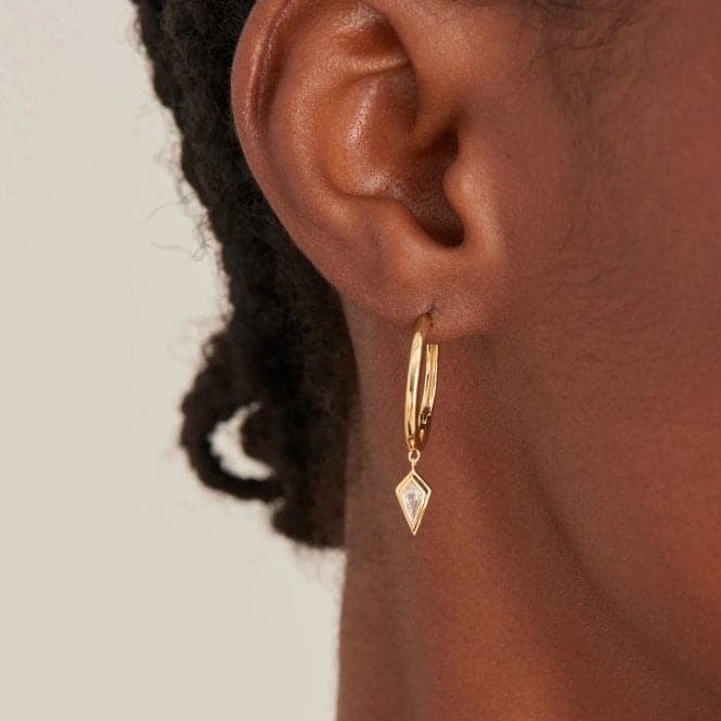 Gold Sparkle Drop Pendant Hoop Earrings E041 - 05G - WAnia HaieE041 - 05G - W