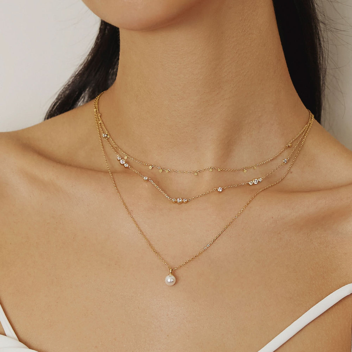 Gold Sparkling Bezel Cubic Zirconia Station Necklace N065 - 04GAnia HaieN065 - 04G