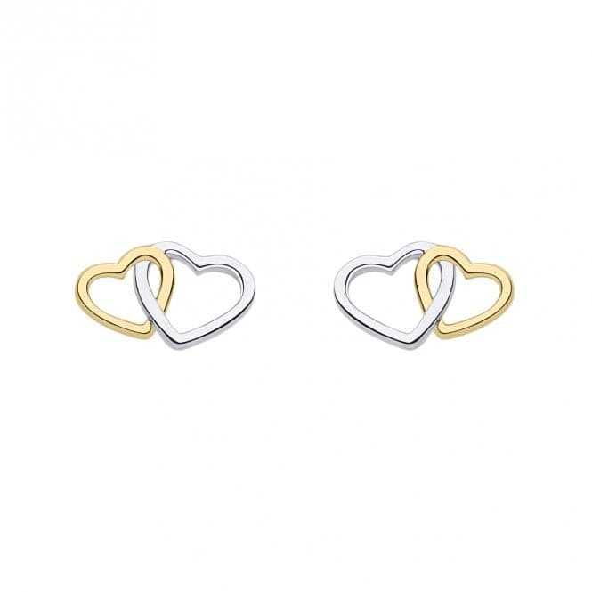 Gold Sterling Silver Interlinking Double Heart Stud Earrings E6427Fiorelli SilverE6427