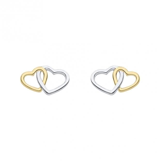 Gold Sterling Silver Interlinking Double Heart Stud Earrings E6427Fiorelli SilverE6427
