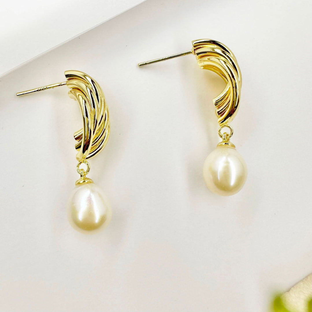 Gold Angel Stud Pearl Drop Earrings