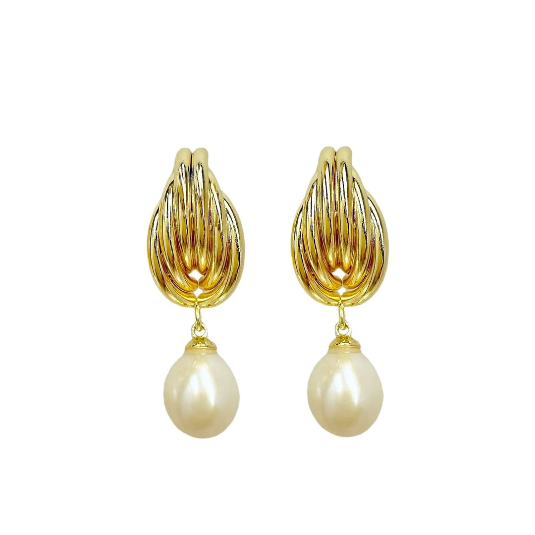 Gold Angel Stud Pearl Drop Earrings