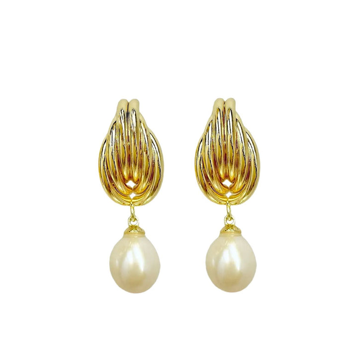 Gold Angel Stud Pearl Drop Earrings