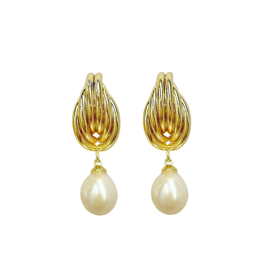 Gold Angel Stud Pearl Drop Earrings
