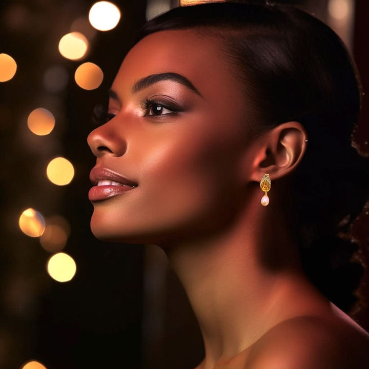 Gold Angel Stud Pearl Drop Earrings