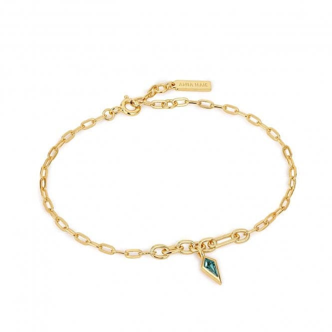 Gold Teal Sparkle Drop Pendant Chunky Chain Bracelet B041 - 01G - GAnia HaieB041 - 01G - G