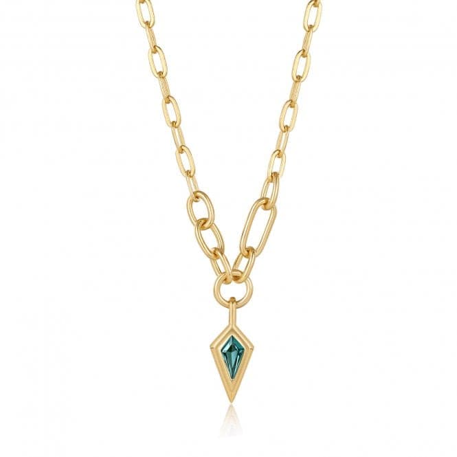 Gold Teal Sparkle Drop Pendant Chunky Chain Necklace N041 - 02G - GAnia HaieN041 - 02G - G