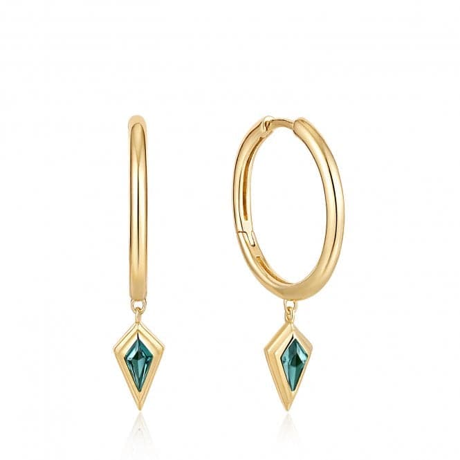 Gold Teal Sparkle Drop Pendant Hoop Earrings E041 - 05G - GAnia HaieE041 - 05G - G