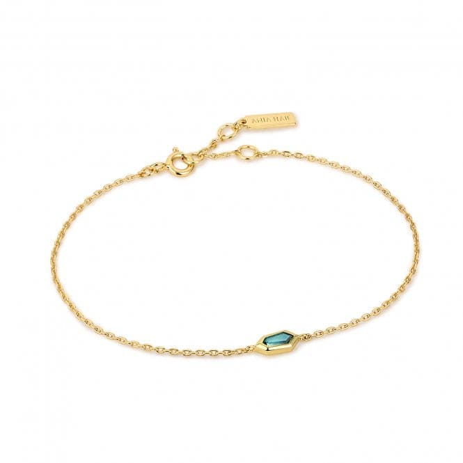 Gold Teal Sparkle Emblem Chain Bracelet B041 - 02G - GAnia HaieB041 - 02G - G