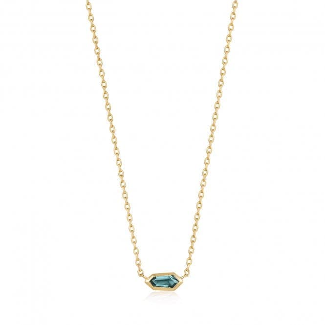 Gold Teal Sparkle Emblem Chain Necklace N041 - 01G - GAnia HaieN041 - 01G - G
