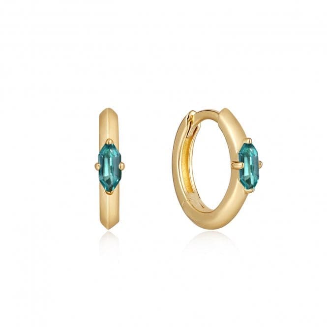 Gold Teal Sparkle Emblem Huggie Hoop Earrings E041 - 04G - GAnia HaieE041 - 04G - G