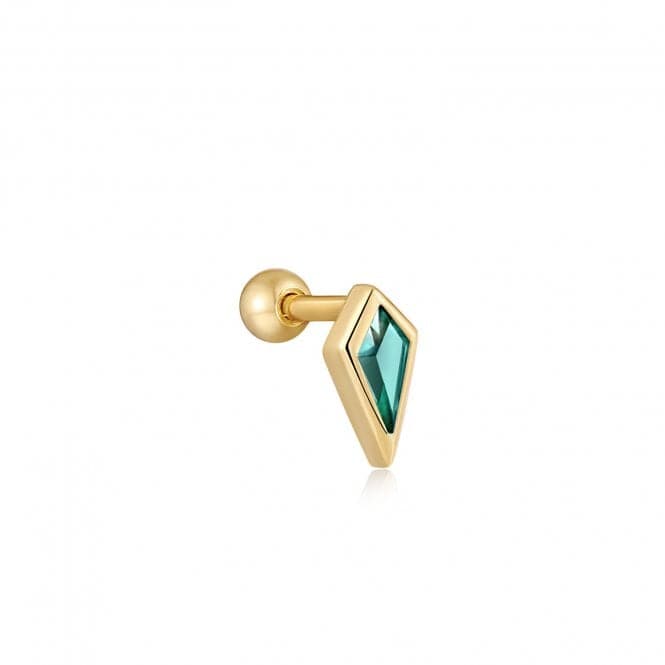 Gold Teal Sparkle Emblem Single Barbell Earring E041 - 01G - GAnia HaieE041 - 01G - G