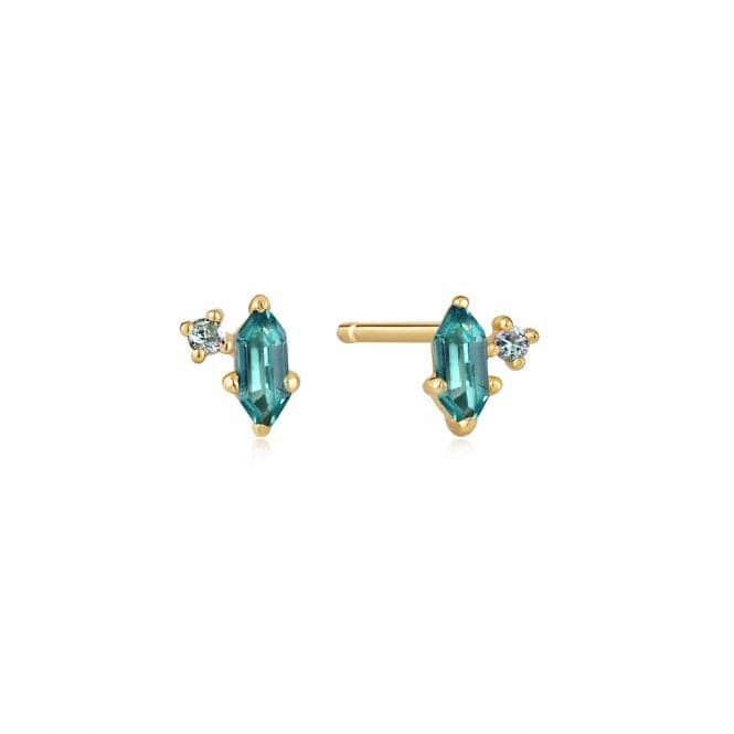 Gold Teal Sparkle Emblem Stud Earrings E041 - 02G - GAnia HaieE041 - 02G - G