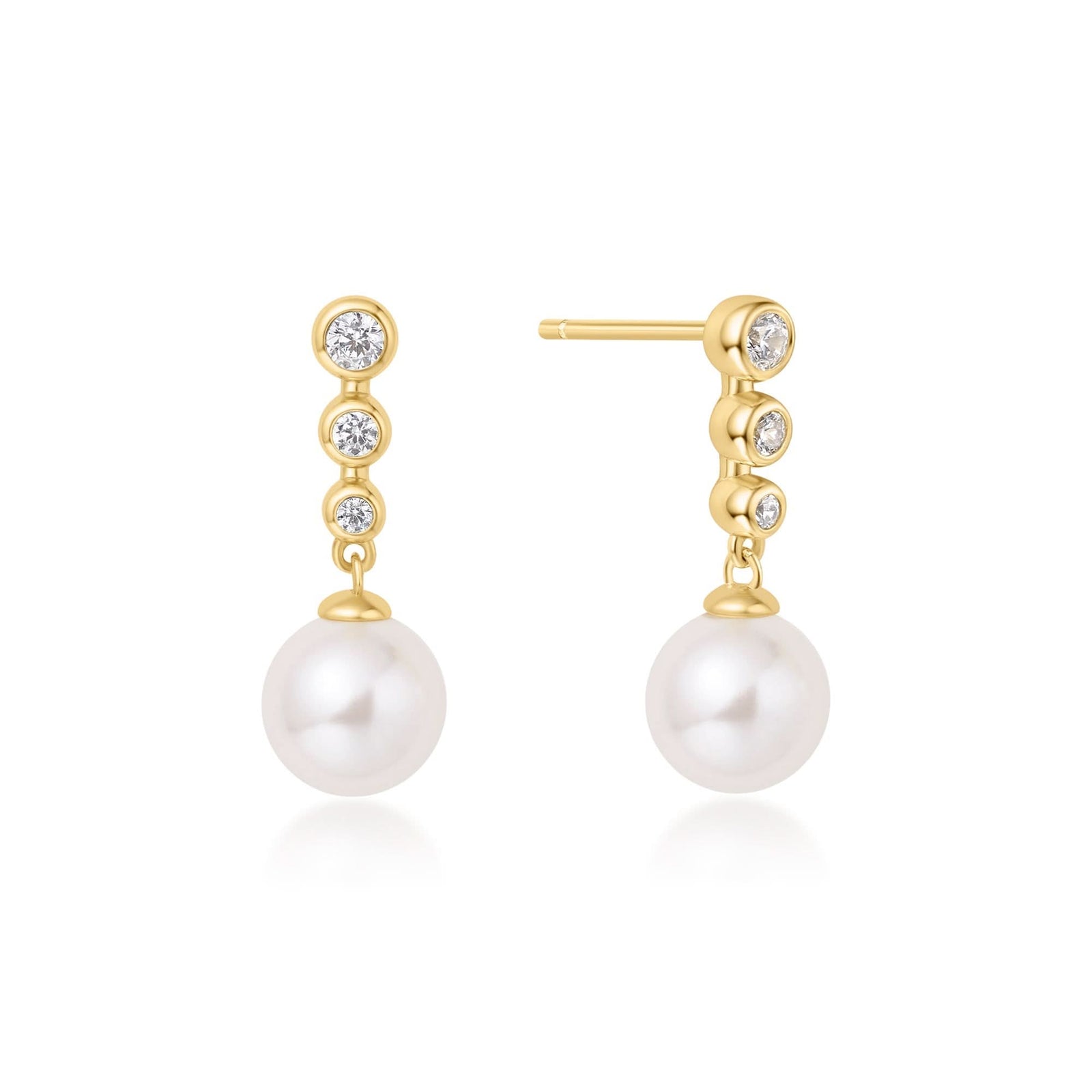 Gold Tennis Beaded Stone Pearl Drop Stud Earrings E065 - 03GAnia HaieE065 - 03G