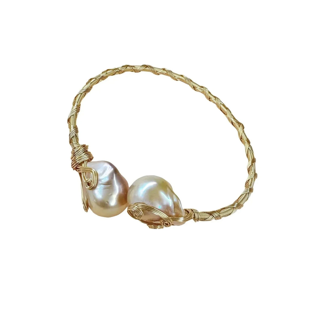 Elegant Baroque Pink Pearls with Gold Threads Bracelet
