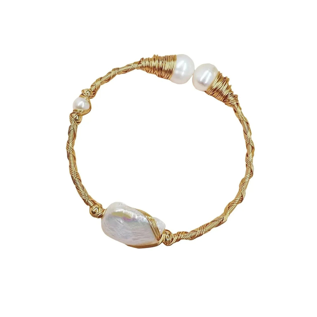 Gold Treads Baroque Pearls Bracelet