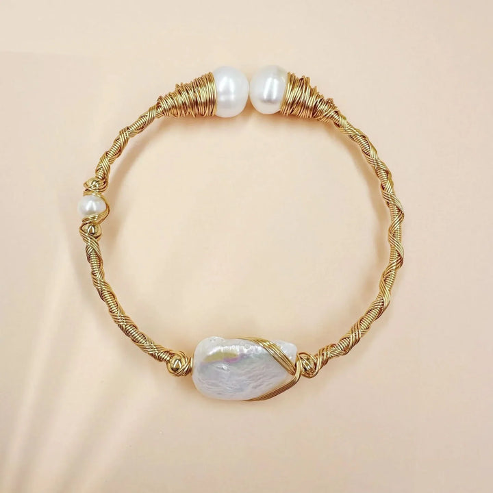 Gold Treads Baroque Pearls Bracelet