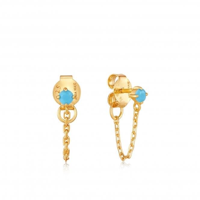 Gold Turquoise Chain Drop Stud Earrings E033 - 03GAnia HaieE033 - 03G