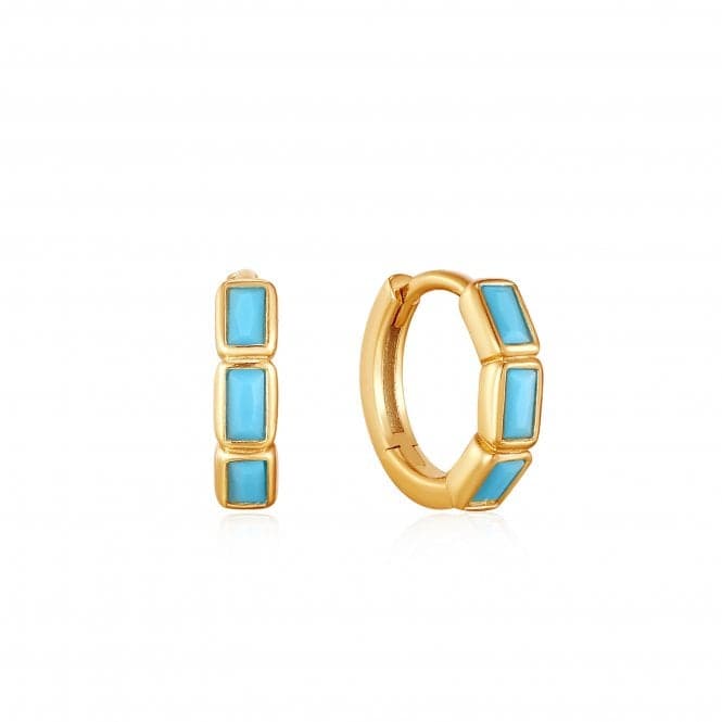 Gold Turquoise Huggie Hoop Earrings E033 - 04GAnia HaieE033 - 04G