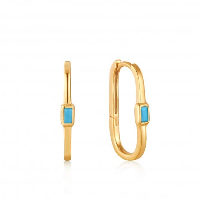 Gold Turquoise Oval Hoop Earrings E033 - 05GAnia HaieE033 - 05G