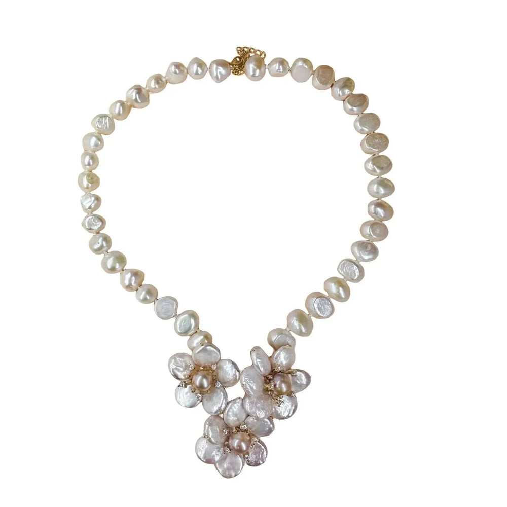 Beaded Baroque Pearl Flowers Necklace