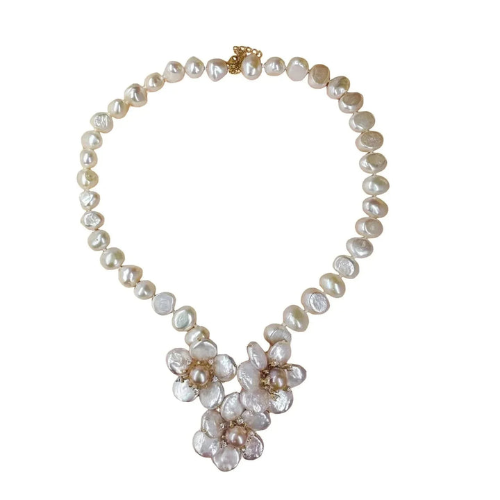 Beaded Baroque Pearl Flowers Necklace