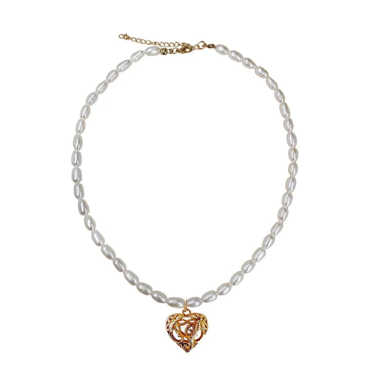 Seeds Choker Pearl Necklace with Gold Heart Pendant
