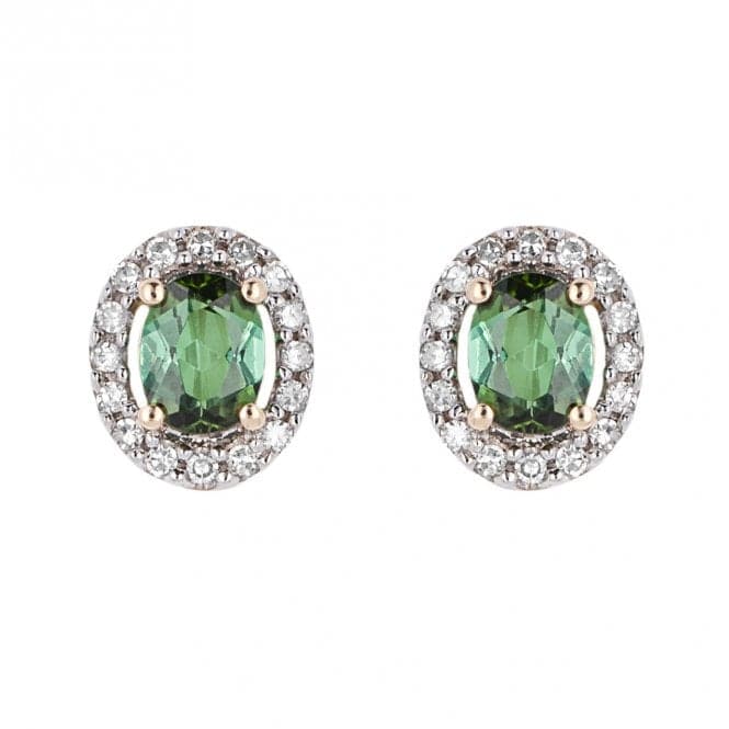 Green Tourmaline Diamond Surround Stud Yellow Gold Earrings GE2421GElements GoldGE2421G