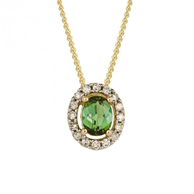 Green Tourmaline Diamond Yellow Gold Surround Pendant GP2305GElements GoldGP2305G