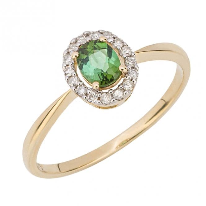 Green Tourmaline with Diamond Yellow Gold Surround Ring GR605GElements GoldGR605G 52