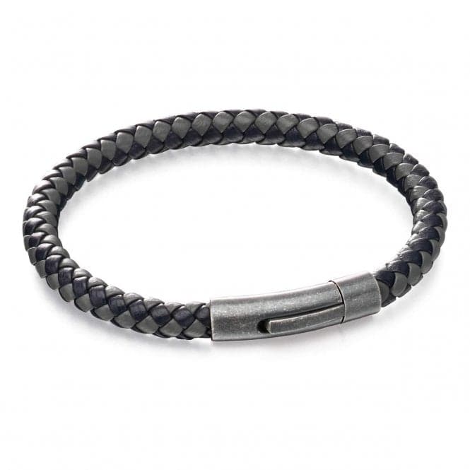 Grey Navy Blue Woven Leather Bracelet B5423Fred BennettB5423