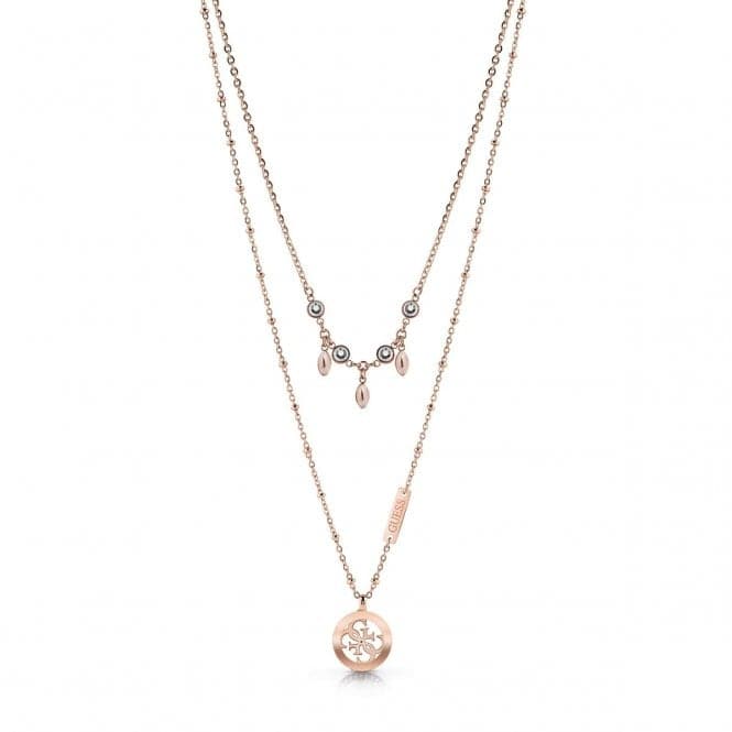 Guess Double Chain Crystal Rose Encrusted Charm Necklace UBN78020Guess JewelleryUBN78020