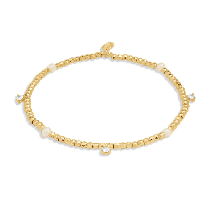 Halo Pearl Beaded Cubic Zirconia & Pearl Gold Plated Bracelet 8107Joma Jewellery8107